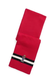 Szaliki i chustki dla dzieci - Polo Ralph Lauren szalik bawełniany dziecięcy kolor czerwony z aplikacją - grafika 1