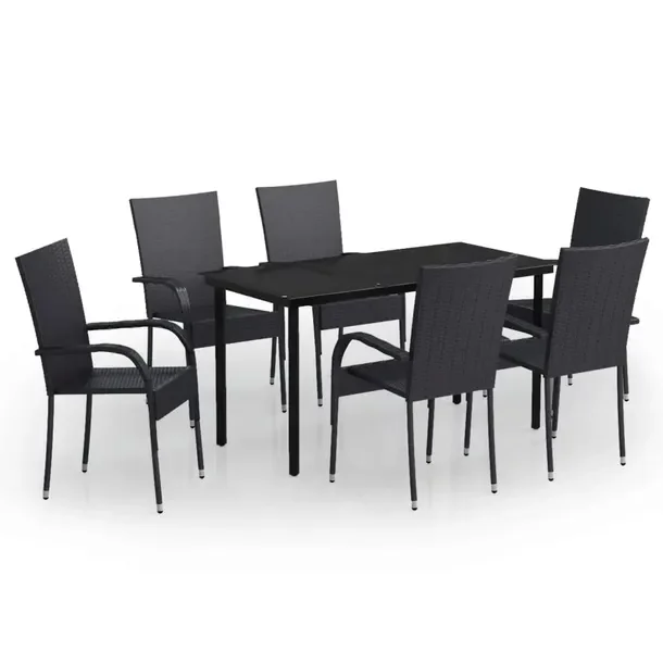 Zestaw mebli ogrodowych: stół 140x70x74 cm, 6 krzeseł, czarny rattan PE