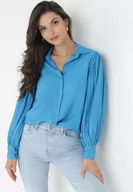 Koszule damskie - Niebieska Koszula z Plisowanymi Rękawami Leophone - miniaturka - grafika 1