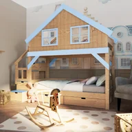 Łóżka dla dzieci i młodzieży - Łóżko piętrowe ze sklejki domek Chata Odkrywcy - miniaturka - grafika 1