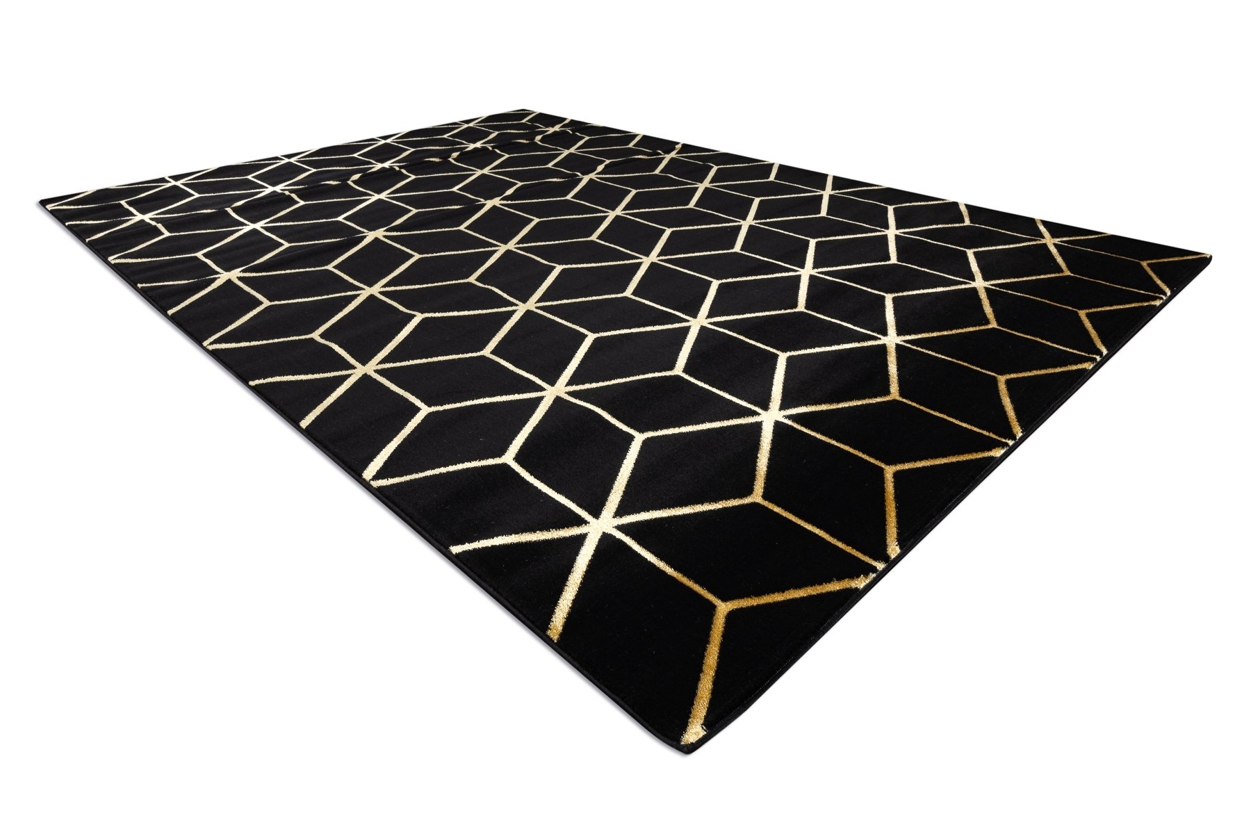 Dywan GLOSS 3D nowoczesny 409C 86 Sześcian, stylowy, glamour, art deco / złoty czarny 120x170 cm