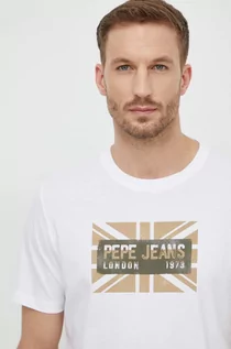 Koszulki męskie - Pepe Jeans t-shirt bawełniany męski kolor biały z nadrukiem - grafika 1