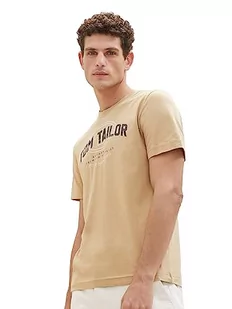 TOM TAILOR Męski T-shirt z nadrukiem logo, 10942-Beach Sand, S - Koszulki męskie - miniaturka - grafika 1