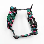 Szelki dla psów - Małe Szelki dla Psa Typu Guard, dla mniejszych psów i szczeniaków, szerokość taśmy 2 cm, czarne dodatki, model Tropical Monstera-S/M - miniaturka - grafika 1