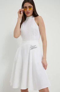 Love Moschino sukienka z domieszką lnu kolor biały mini rozkloszowana - Sukienki - miniaturka - grafika 1