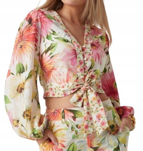 Guess Kwiatowa Bluzka z Wiązaniem Oraz Perełkami XS Gmb