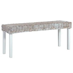 vidaXL vidaXL Ławka, 110 cm, biała, rattan kubu i lite drewno mango - Ławki do przedpokoju - miniaturka - grafika 1