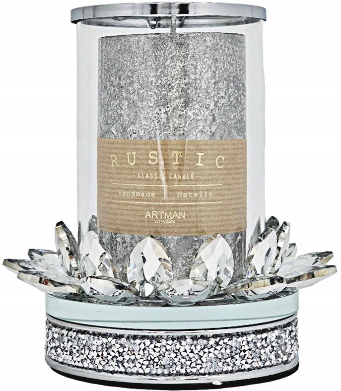 ŚWIECZNIK LAMPION GLAMOUR LOTOS SREBRNY 23038