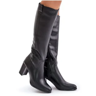 Skórzane Ocieplane Kozaki Na Słupku Sergio Leone KZ230-S Czarne - Kozaki damskie - miniaturka - grafika 1