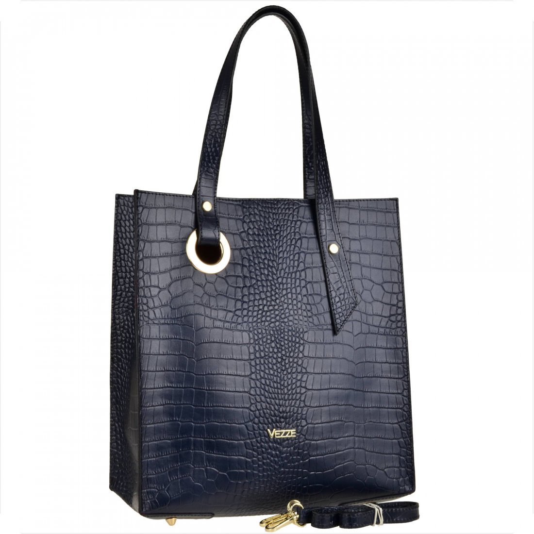 VEZZE torebka shopper skórzana granatowa z kosmetyczką aligator