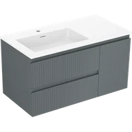 Szafki łazienkowe - Mexen Rivel szafka łazienkowa 90 cm z umywalką Otis lewą, 2S, 1D, ryflowana, grafit mat/biała mat - 91A23-09047-3-BBFFF66-W18L01 - miniaturka - grafika 1