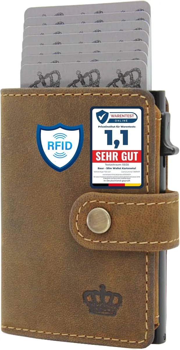 PORTFEL MĘSKI Z PRAWDZIWEJ SKÓRY BAWOLEJ BRĄZOWY Z OCHRONĄ RFID