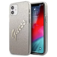 Etui i futerały do telefonów - Guess GUHCP12SPCUGLSGO iPhone 12 mini 5,4" złoty/gold hardcase Glitter Gradient Script GUE001090 - miniaturka - grafika 1