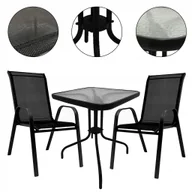 Meble ogrodowe - KOMPLET MEBLI BALKON OGRÓD STÓŁ + 2x KRZESŁA BERGAMO 6060 MI 2os. CZARNY - miniaturka - grafika 1