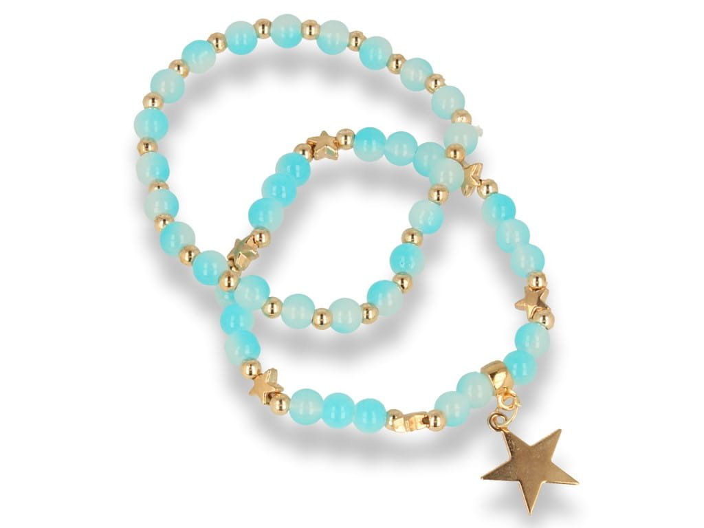 Bransoletka damska złota podwójna turkusowa z gwiazdką