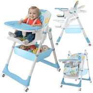 Krzesełka do karmienia - DUŻE SKŁADANE WIELOFUNKCYJNE KRZESEŁKO DO KARMIENIA 5W1 PAPUŚ NIEBIESKIE - miniaturka - grafika 1