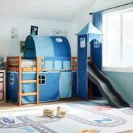 Łóżka dla dzieci i młodzieży - Dziecięce łóżko na antresoli, z wieżą, niebieskie, 80x200 cm Lumarko! - miniaturka - grafika 1
