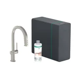 Baterie kuchenne - Hansgrohe Aqittura M91 SodaSystem 210 Bateria kuchenna wysoka z wyciąganą wylewką z filtrem stal szlachetna Finish 76836800 - miniaturka - grafika 1