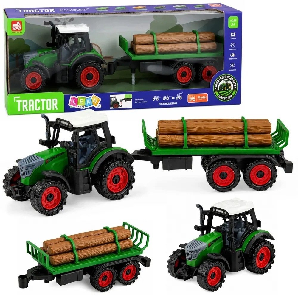 LeanToys Traktor Farmerski Rolniczy z Przyczepą Na Drzewo Napęd Frykcyjny Bale 35cm