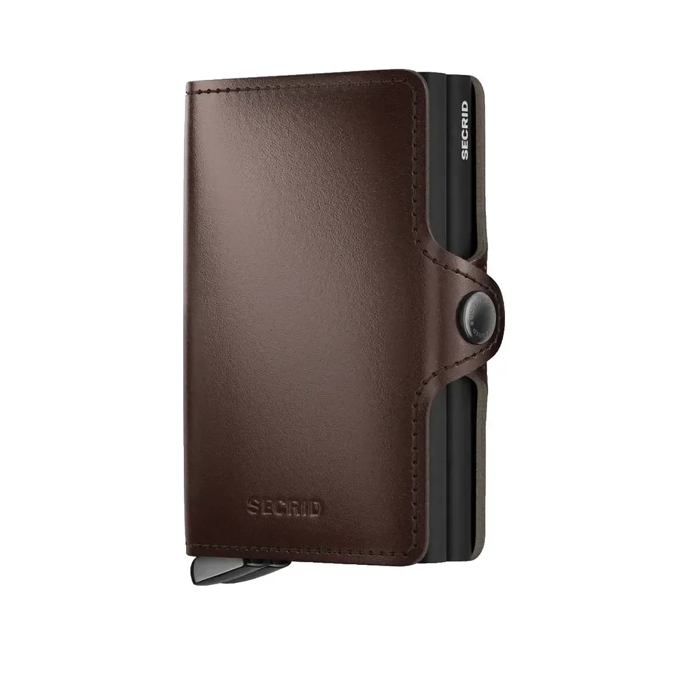 Portfel Secrid twinwallet dusk skórzany RFID ochrona brązowy 12 kart