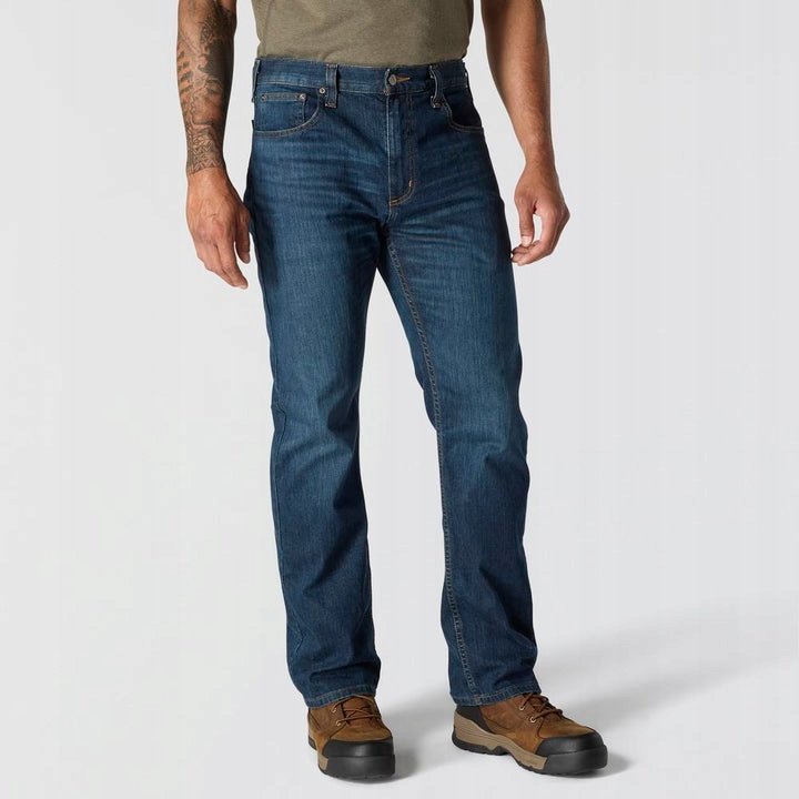 CARHARTT JEANSY MĘSKIE PROSTE NIEBIESKIE Z NASZYWKĄ 38/32 7BA