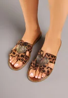 Klapki i japonki damskie - Panterkowe Klapki na Płaskiej Podeszwie z Aplikacją w Kształcie Serca Redesia - miniaturka - grafika 1