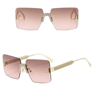 Damskie bezramkowe okulary przeciwsłoneczne z filtrem UV400 - SRP-01D kawowy/złoty - Okulary przeciwsłoneczne - miniaturka - grafika 1