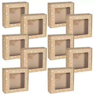 Kwadratowe pudełko fasonowe z okienkiem, pudełko prezentowe z białym nadrukiem serduszka 20x20x5 cm x10 - Zestawy upominkowe - miniaturka - grafika 1