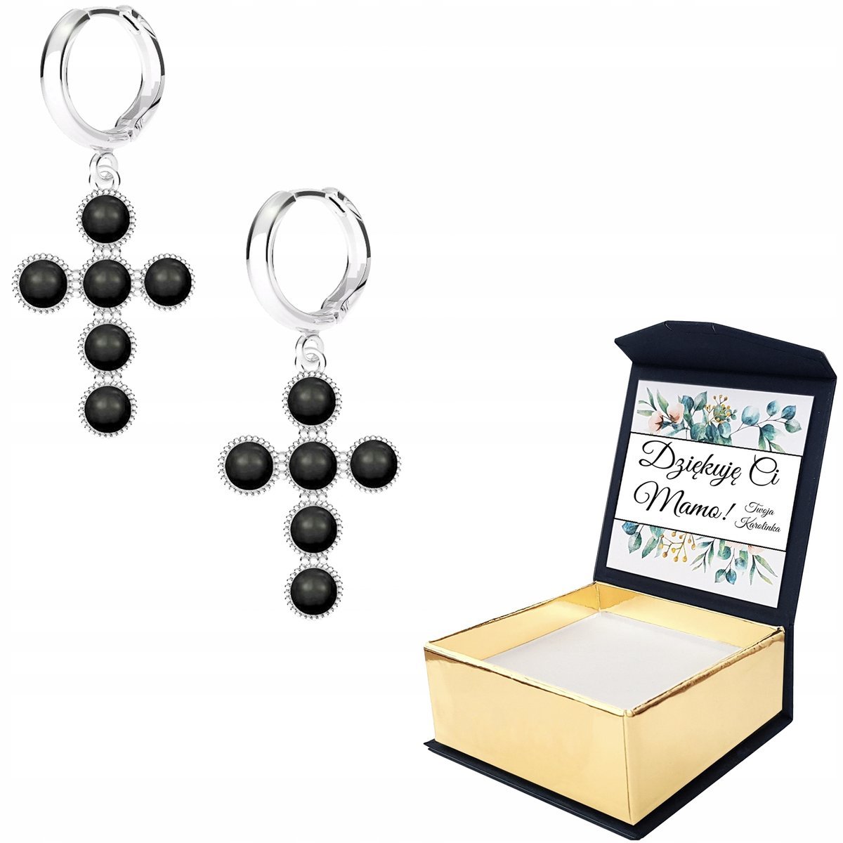 Kolczyki srebrne Krzyż Perły 925 WŁASNY NADRUK