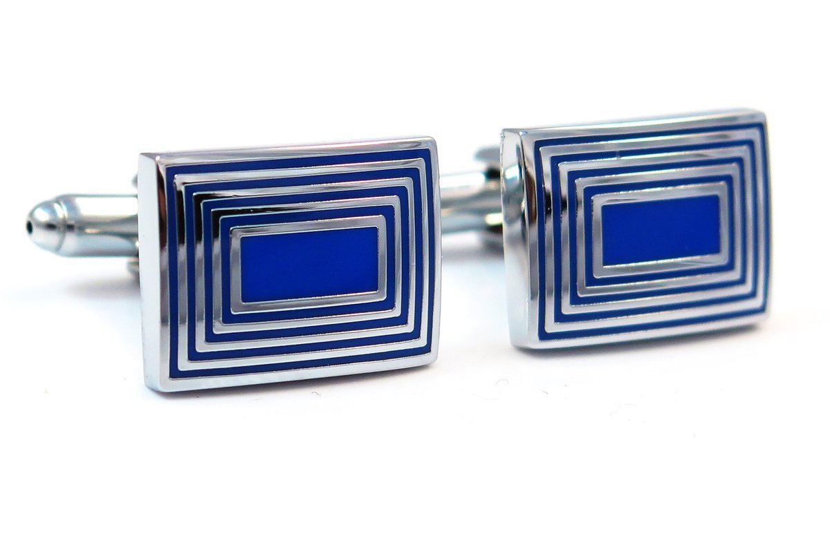 Niebieskie / kobaltowe spinki do mankietów - srebrne prostokąty N27