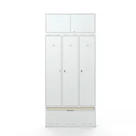 Szafki biurowe - Szafa ubraniowa FORCE, 3 moduły, szafka górna, wysuwana szuflada z ławeczką, 2740x1200x550 mm, szary - miniaturka - grafika 1