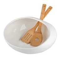 Miski i półmiski - Salaterka porcelanowa Regular 30,5 x 30,5 x 14,5 cm z bambusowymi łyżkami biały - miniaturka - grafika 1