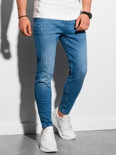 Spodnie męskie - Spodnie męskie jeansowe SKINNY FIT - jasnoniebieskie P937 - grafika 1
