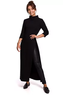 Bluzki damskie - B163 Długa tunika z rozcięciem - czarna (kolor czarny, rozmiar XL) - grafika 1