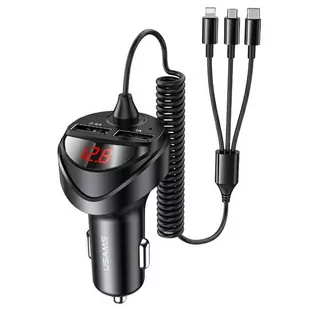 USAMS Ład. sam. 2xUSB+ kable 3w1 C22 (lightning+microUSB+USB-C) czarny/black CC119TC01 (US-CC119) - Ładowarki samochodowe - miniaturka - grafika 2