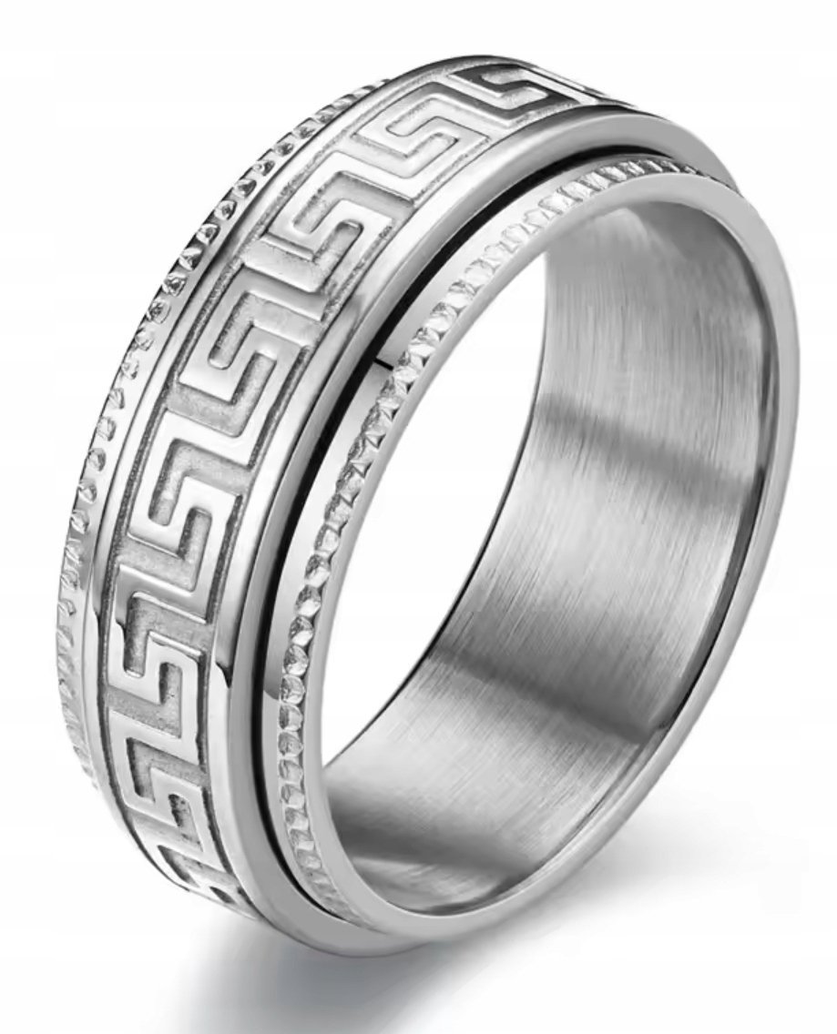 Srebrny Pierścień Grecki Klucz Obrotowy Sygnet Anxiety Ring Stal Szlachetna