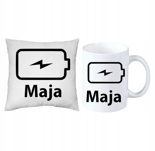 BatteryOff Emoji ZESTAW PODUSZKA + KUBEK + IMIĘ