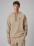 Bluzy męskie - 4F Bluza dresowa regular z kapturem męska - beżowa XXL - miniaturka - grafika 1