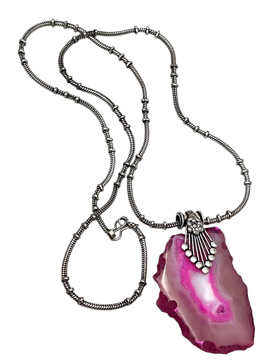 Naszyjnik z agatem wisiorek etniczny orient boho Indie srebro tybetańskie