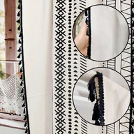 Zasłony - Zasłona gotowa lniana boho z frędzlami wzory geometryczne tunel 150/240cm - miniaturka - grafika 1