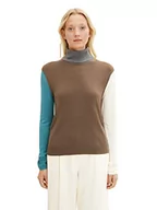 Swetry damskie - TOM TAILOR Damski Sweter z golfem z blokiem kolorów 1034049, 30922 - Mid Tone Grey Melange, S - miniaturka - grafika 1
