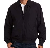 Kurtki męskie - LONDON FOG Męska kurtka golfowa z podszewką z siatki i zamkiem błyskawicznym z przodu, lekka kurtka bawełniana, czarny, XXL - miniaturka - grafika 1