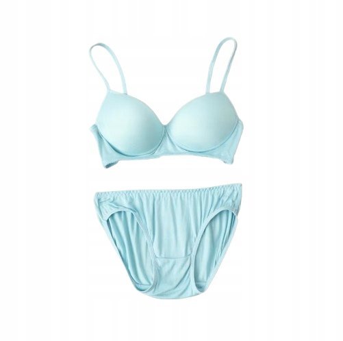 Jedwabny Komplet Bielizny 100% Jedwab 6A Biustonosz Majtki Błękitne L/XL