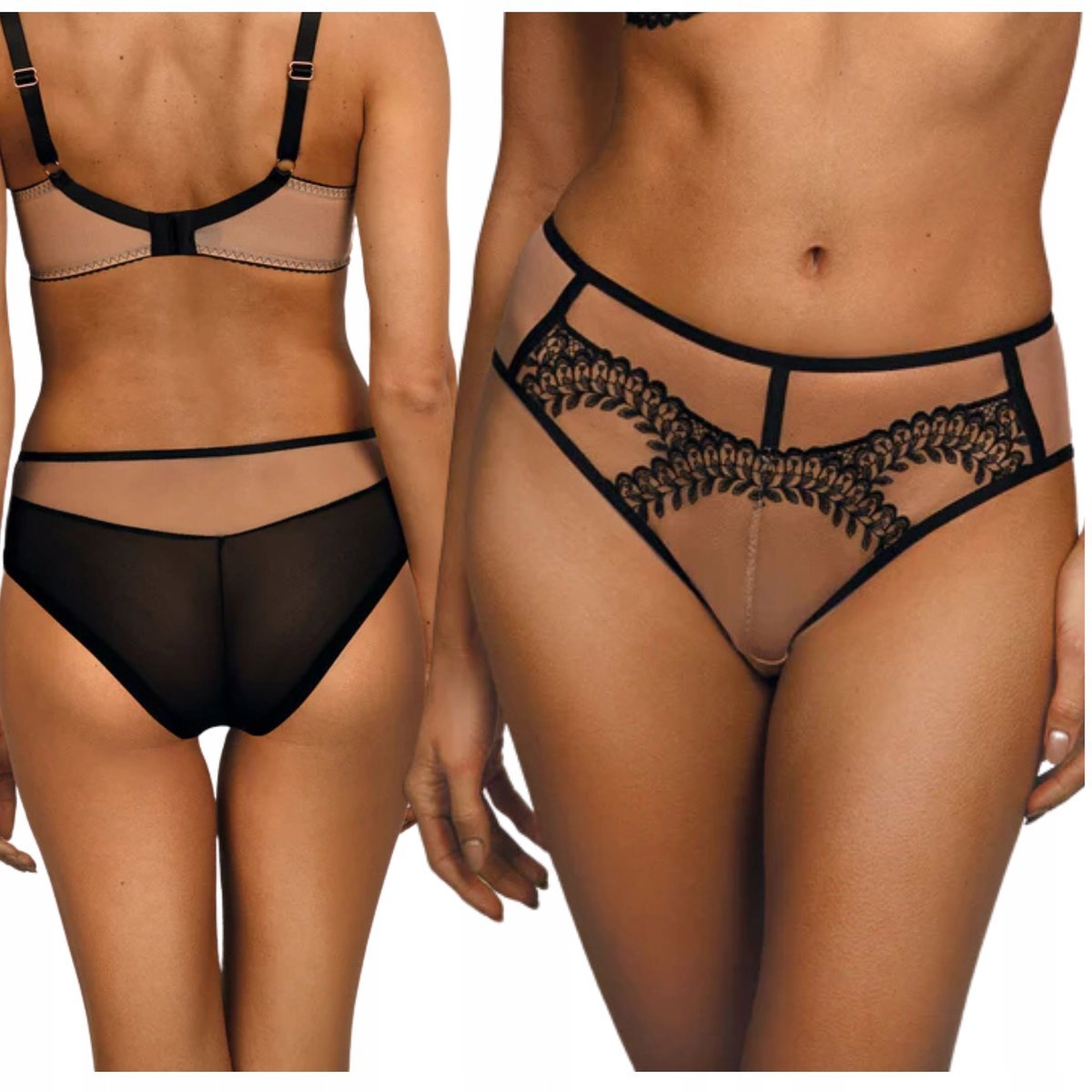 Majtki figi damskie tangi haft wygodne Ewa Bień OFRA C511 beżowo czarne M