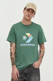 Koszulki męskie - Converse t-shirt bawełniany męski kolor zielony z nadrukiem - grafika 1