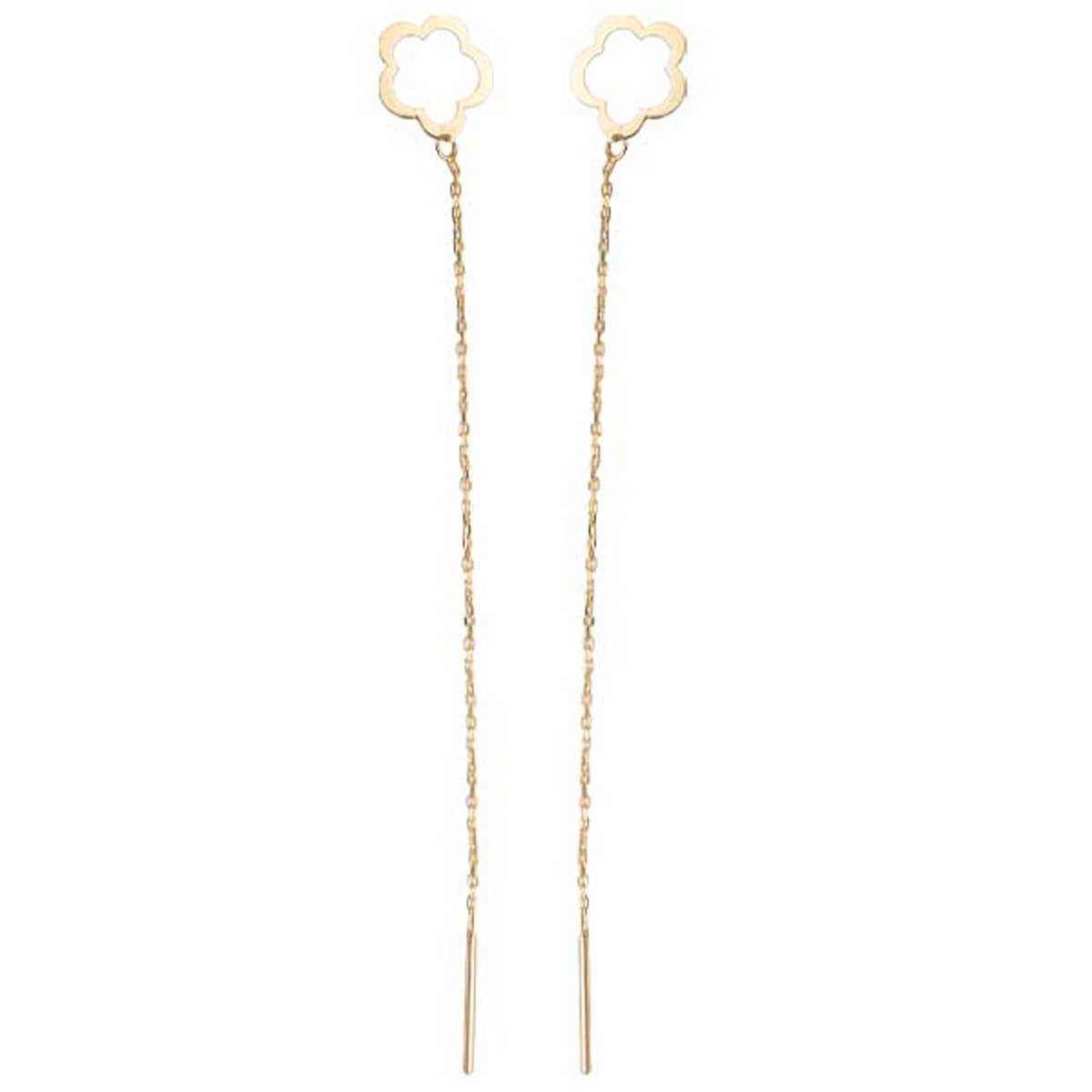 Kolczyki Przeciągane Złote z Ażurowym Kwiatkiem