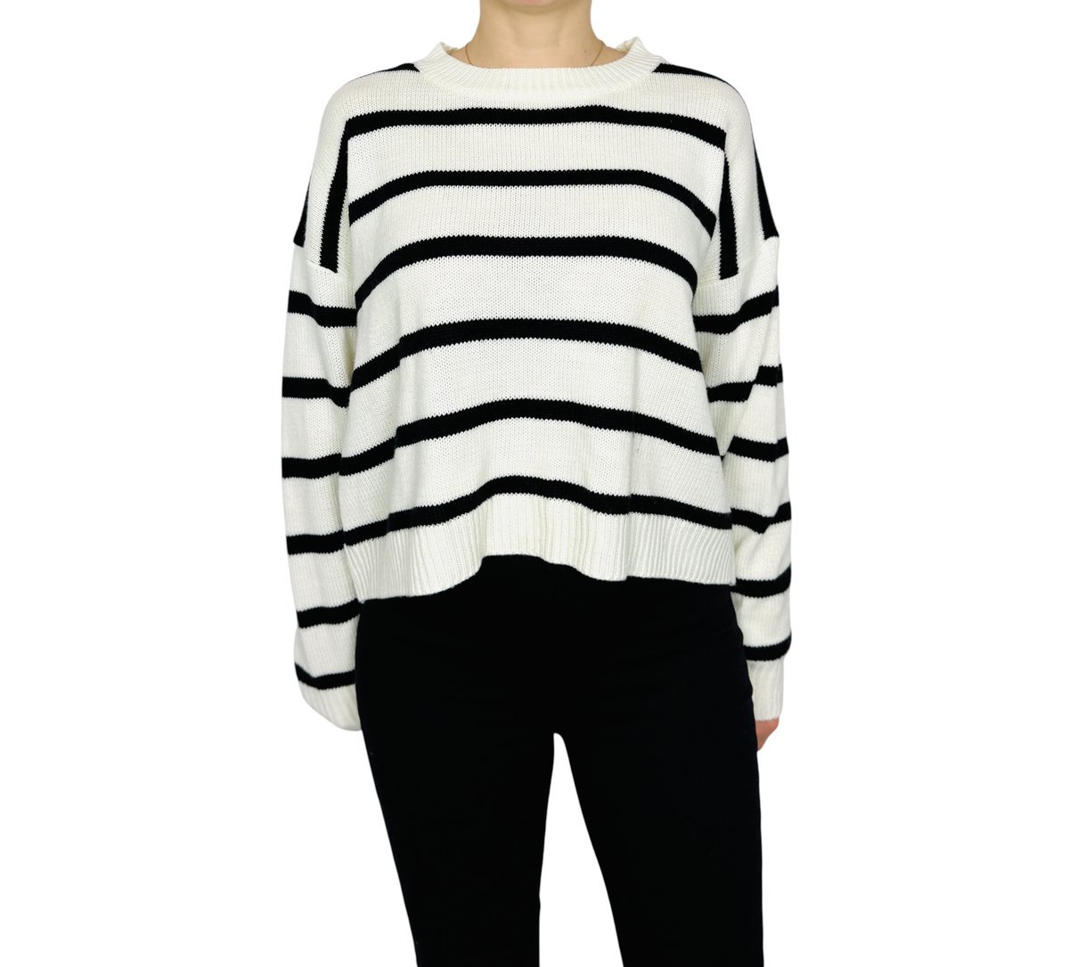 Kremowo czarny sweter w paski S 36