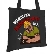 Torby i wózki na zakupy - Torba Bawełniana dla Budowlańca Czarna Na Prezent ekologiczna Trwały Nadruk - miniaturka - grafika 1