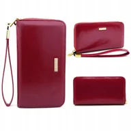 Portfele - ANDOILT Portfel Damski Skórzany Duży Etui Na Karty RFID Ochrona Czerwony - miniaturka - grafika 1