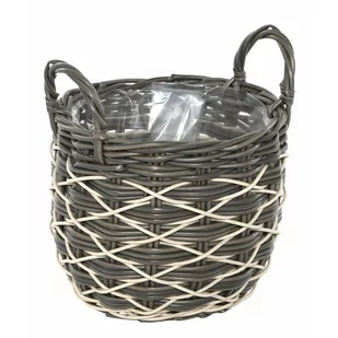 Osłonka kosz technorattanowy 32cm szaro-biały OTE - Donice - miniaturka - grafika 1